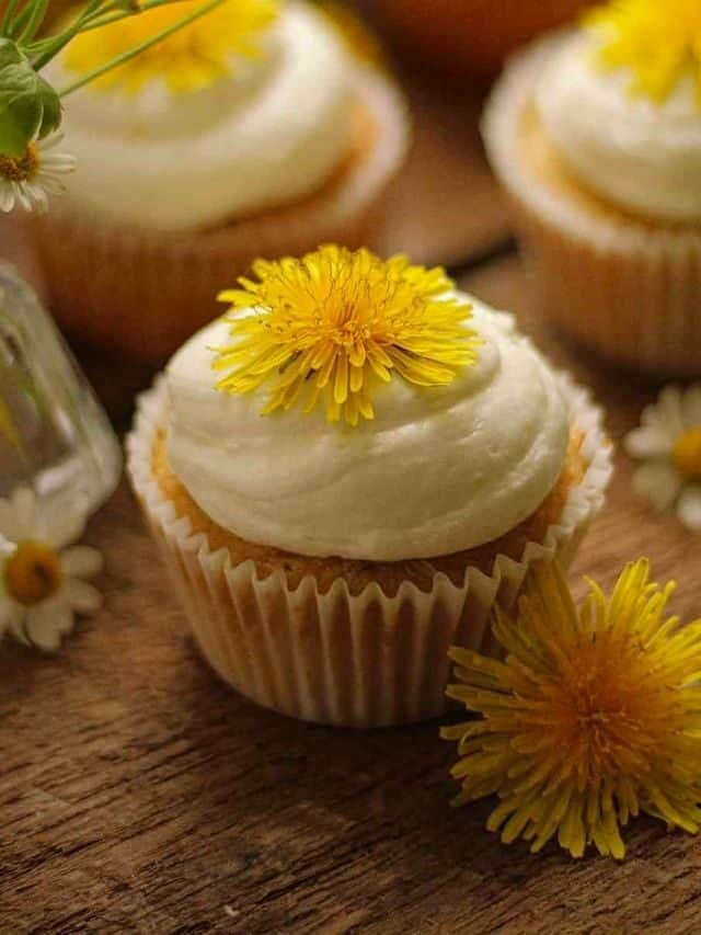 Dandelion Cupcakes with Lemon Buttercream Frosting