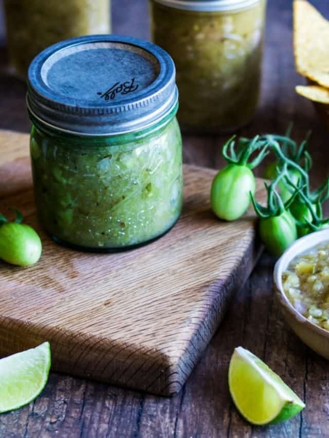 Green Tomato Salsa Verde for Canning